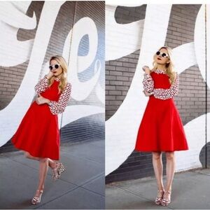 NWT KATE SPADE Angelika Monaco Red Lacquered Silk Blend Fit & Flare Dress Size 4